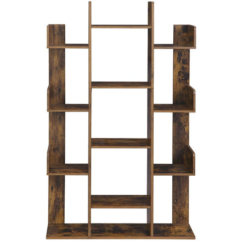 Rootz Bookcase with 13 Compartments - Book Stand - Bookend - Freestanding Cabinet - Wood - Industrial - Brown - 86 x 25 x 140 cm