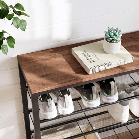 Rootz Shoe Rack - Shoe Cabinet for 16 Pairs of Shoes - Industrial Vintage Design - Wood and Metal - 100 x 30 x 92.5 cm
