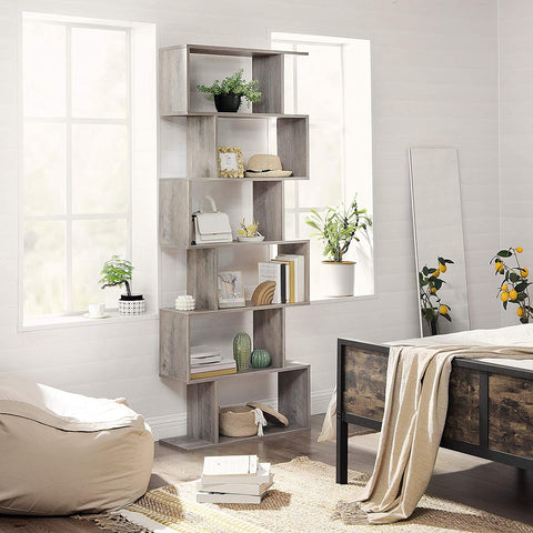 Rootz Bookcase - Cupboard - Storage Cabinet - Rectangular Compartments - 6 Levels - Gray - 74 x 24 x 190.5 cm