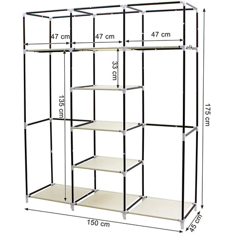 Rootz Wardrobe XXL - Wardrobe - Foldable Wardrobe - Beige - 150 x 175 x 45 cm (WxH x D)