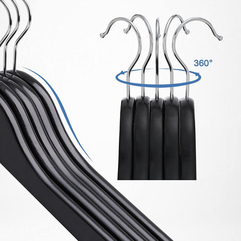 Rootz Kleiderbügel aus Ahornholz 10 Stück – Kleiderbügel – drehbar – Schwarz – 44,5 x 1,2 x 23 cm (LxBxH)