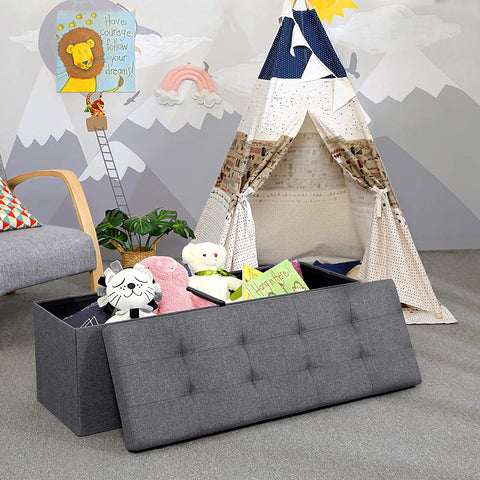 Rootz Hocker - Pouf - Folding Chair With Storage Space - Chest - Bench - Dark Gray