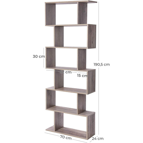 Rootz Bookcase - Cupboard - Storage Cabinet - Rectangular Compartments - 6 Levels - Gray - 74 x 24 x 190.5 cm