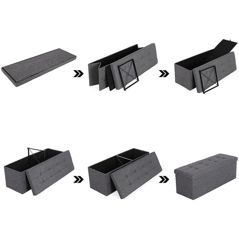 Rootz Hocker - Pouf - Folding Chair With Storage Space - Chest - Bench - Dark Gray