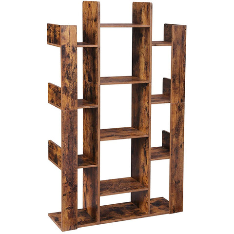 Rootz Bookcase with 13 Compartments - Book Stand - Bookend - Freestanding Cabinet - Wood - Industrial - Brown - 86 x 25 x 140 cm