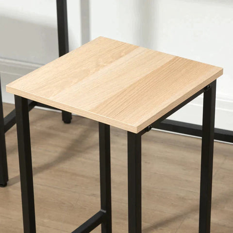 Rootz 3-piece Seating Group - Industrial Design - 1 Table 2 Stools - Black + Natural - 80L x 50W x 85H cm