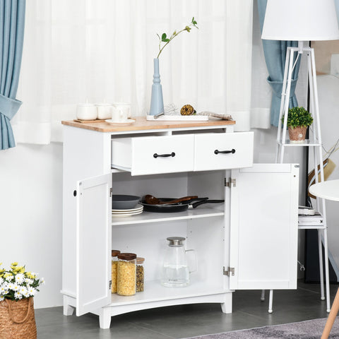 Rootz Kitchen Cabinet - Sideboard With 2 Drawers - Storage Cabinet - MDF - White - 74 x 40 x 91.5 cm