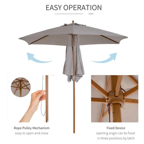 Rootz Parasol - Garden Parasol - Sun Protection - Umbrella Canopy - 3 Tier - Bamboo - Grey