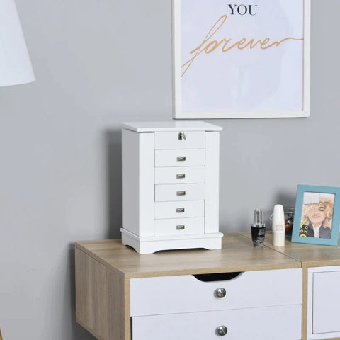 Rootz Jewelry Box - Jewelry Cabinet - Jewelry Chest Of Drawers With Mirror - Storage Cabinet With Drawers - Jewelry Box With Handle - White - 25x14x34.5cm