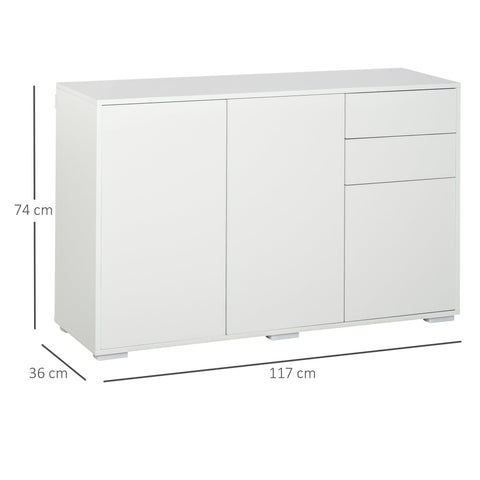 Rootz Sideboard - Kitchen Cabinet - Storage Cabinet - 2 Drawers - French Doors - Push to Open - White - Anti-tilt Protection - Processed Wood