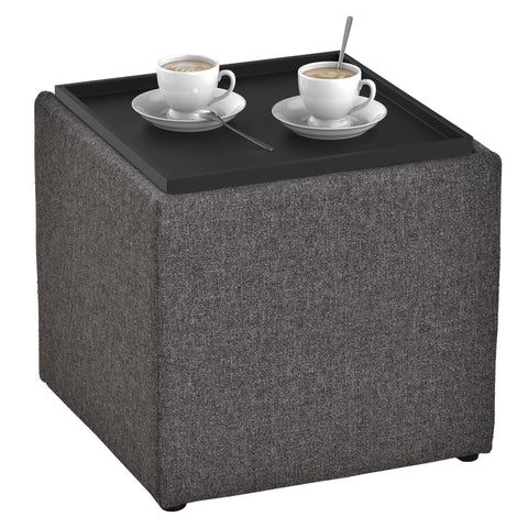 Rootz Hocker - Storage space - Pouf - Linen - Tray - Stool - 42 x 42 x 41 cm - Dark gray