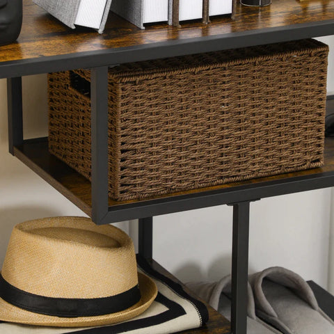 Rootz Shelf - Console Table - Industrial Design - 4 Shelves - Steel Frame - Chipboard - Rustic Brown + Black - 99.6 x 33.6 x 74 cm