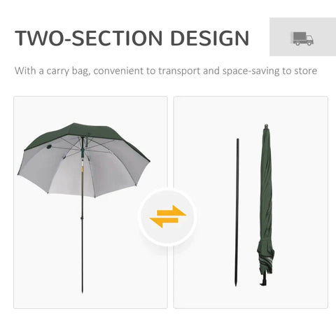 Rootz Beach Parasol - Beach Umbrella - 2m Beach Parasol - Fishing Umbrella Brolly - With Sides And Push Botton - Metal/Polyester - Green - 2 x 2.2m