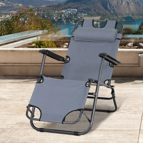 Rootz Sonnenliege – Gartenliege – Entspannungsliege – faltbare Strandliege – Metall + Oxford-Stoff – Grau