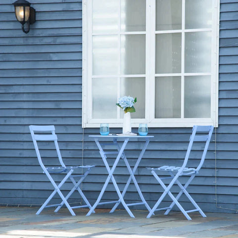 Rootz 3 Piece Garden Set - Bistro Table Set - Chairs - Rotary Table - Metal - Light Blue - Ø60L x 71H cm