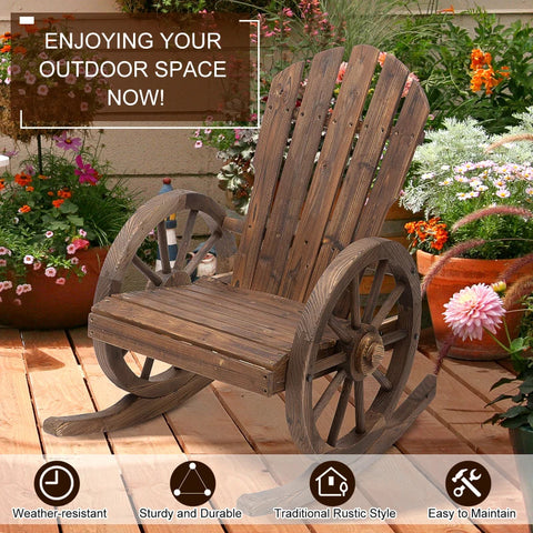 Rootz Rocking Chair - Garden Chair - Rustic Design - Fir Wood - Outdoor - Weather Resistant - 68cm x 88cm x 92cm