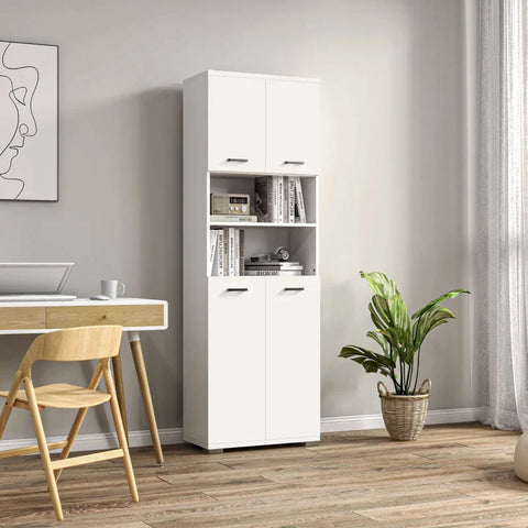 Rootz Bathroom Cabinet - With 2 Cupboards - 2 Shelves - Water-repellent Surface - White - 60 cm x 33.5 cm x 183 cm