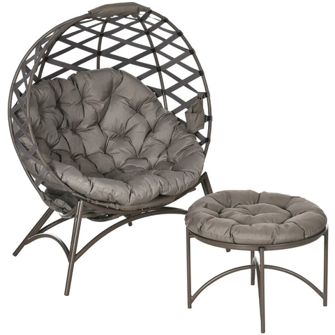 Rootz Garden Chair Set - 2 Pieces - Stool/side Table - Large Seat Cushion - Steel Frame - Sand - 118 x 75 x 142 cm