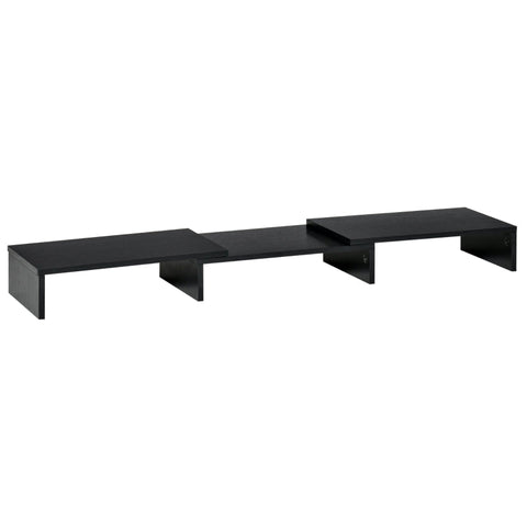 Rootz Monitor Stand - 3 Shelves - Length Angle Adjustable - Double Screen Stand - Wooden Shelf - Monitor Holder for Computer - Black - 80-117 x 23.5 x 10 cm