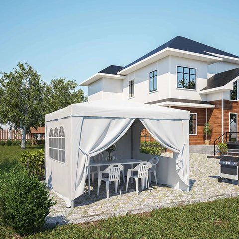 Rootz Folding Gazebo - Gazebo with 4 Side Walls - Window - Marquee with UV Protection - Garden Tent with Carry Bag - Patio - Steel - Oxford - White - 2.95 x 2.95 m