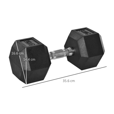 Rootz Hexagon - Dumbbell - Cast Iron Dumbbell - Rubber Dumbbell - Handle Knurled - Weights - Metal - Rubber - Black - 1 x 20 KG