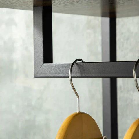 Rootz Kapstok - Kledingstang - Metalen Kapstok - Kledingrek met 2 Stoffen Opberglades - 2 Lades 1 Hangrail - Zwart + Bruin + Grijs - 58cm x 46cm x 185cm