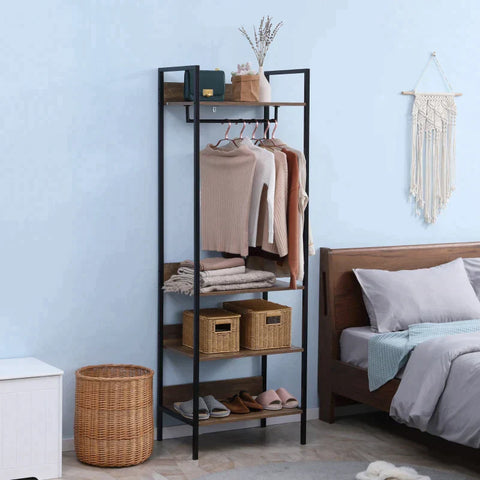 Rootz Kleiderschrank – Kleiderschrank im Industriedesign – 1 Hutablage – 3 Einlegeböden – 1 Kleiderstange – Braun + Schwarz – 60 cm x 40 cm x 180 cm