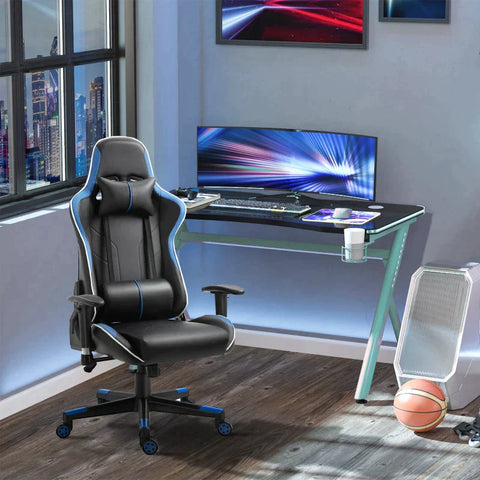 Rootz Gaming Chair - Office Chair - Desk Chair - Headrest - Lumbar Cushion - Adjustable Handle - Blue/Black - 70 x 60 x 128-138 cm
