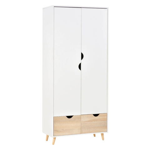 Rootz Wardrobe - Wardrobe With Rod Drawer - Living Room - Bedroom - White/Natural - 80 x 40 x 180 cm