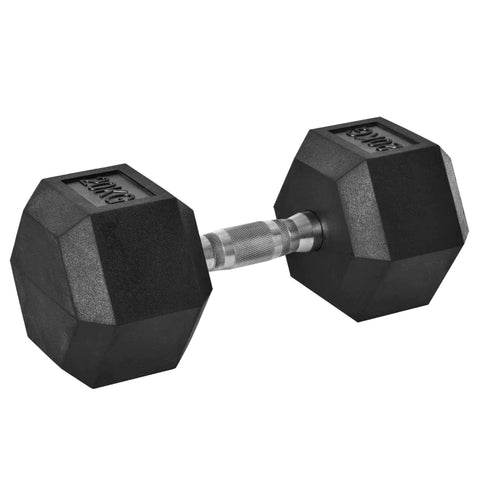 Rootz Hexagon - Dumbbell - Cast Iron Dumbbell - Rubber Dumbbell - Handle Knurled - Weights - Metal - Rubber - Black - 1 x 20 KG