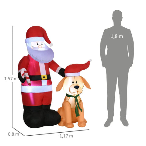 Rootz Santa Claus with Dog - Christmas Decoration - Inflatable Large Including Blower - Red - 117 x 80 x 157 cm