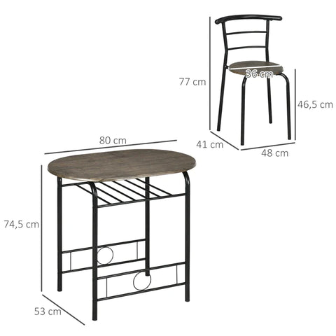 Rootz Kitchen Table Set - Dining Set - 3-piece Bistro Set - 1 Table - 2 Chairs - MDF/Metal - Black - 80 cm x 53 cm x 74.5 cm