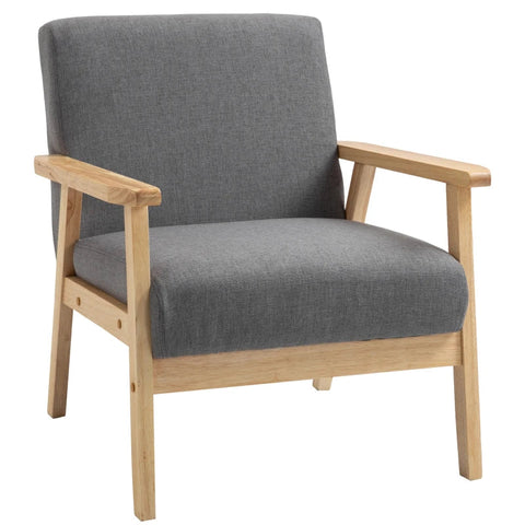 Rootz Armchair in Scandi Design - Accent Chair - Solid Wood - Linen Look - Gray + Natural - 64 cm x 70 cm x 72 cm