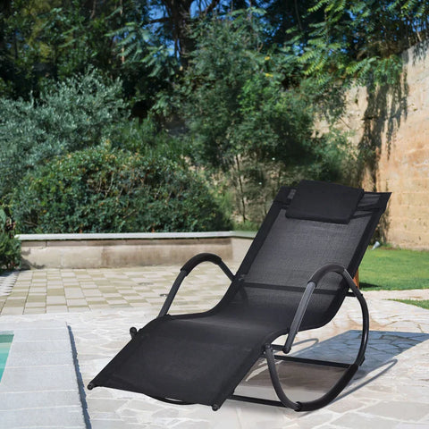 Rootz Rocking Chair - Rocking Lounger - Garden Lounger - Swing Lounger - Black - 160 x 61 x 79 cm