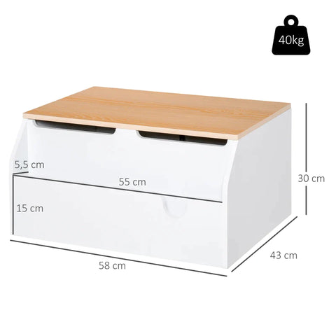 Rootz Children's Bench - Storage Space - 2-in-1 Chest Bench - Toy Box - Storage Chest - 3-8 Years Children's Furniture - White - 58 x 43 x 30 cm