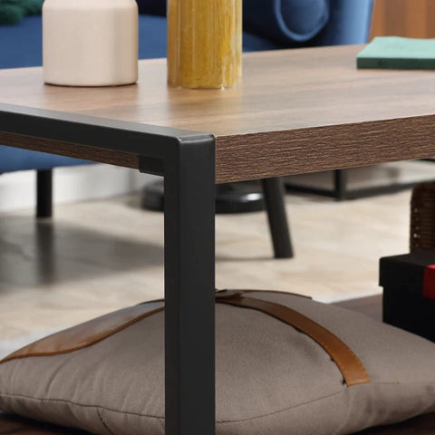 Rootz Side Table - Industrial Design - With Lower Shelf - Steel Frame - Living Room - Wood + Black - 120 x 60 x 45cm