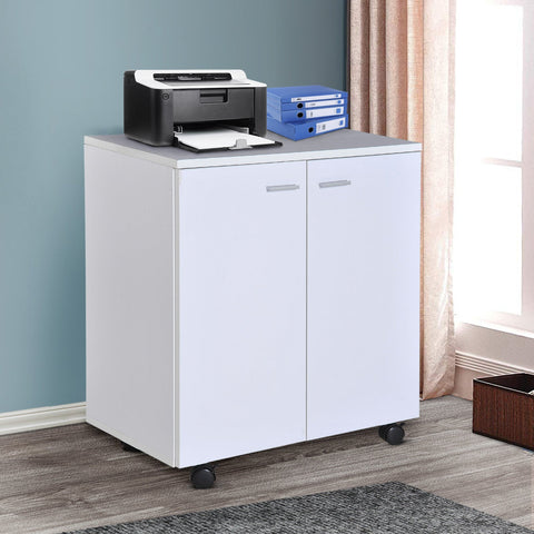 Rootz Sideboard - Cupboard - Wheels - 2 Doors - 60 x 35 x 65 cm - White - Processed Wood