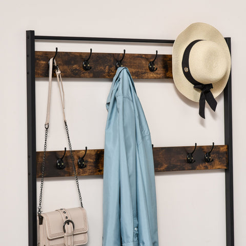 Rootz Wardrobe Rack - Coat Rack - 12 Hooks - Shoe Rack - 100 x 40 x 184 - Steel - MDF - Brown - Black