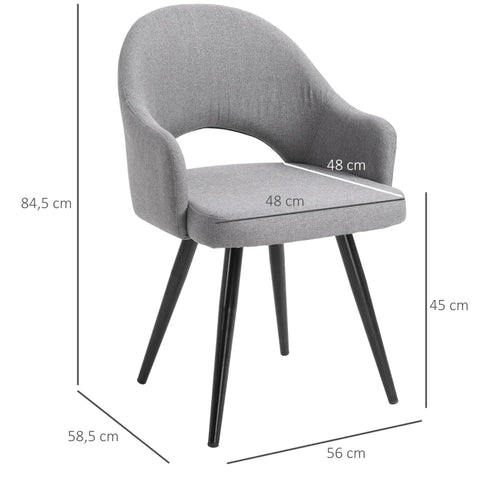 Rootz Dining Room Chair - Living Room Chair - Office Chair - Upholstered Chair - Armchair With Armrest - Linen Steel - Gray - 56 x 58.5 x 84.5 cm