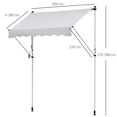 Rootz Awning - Aluminium/Iron/Polyester - Sun protection - Hand crank - Cream white - 300 x 120 cm
