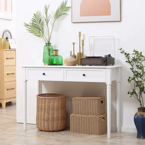 Rootz Console Table with 2 Drawers - Hallway Table - High Side Table - White - 110cm x 40cm x 75.8cm