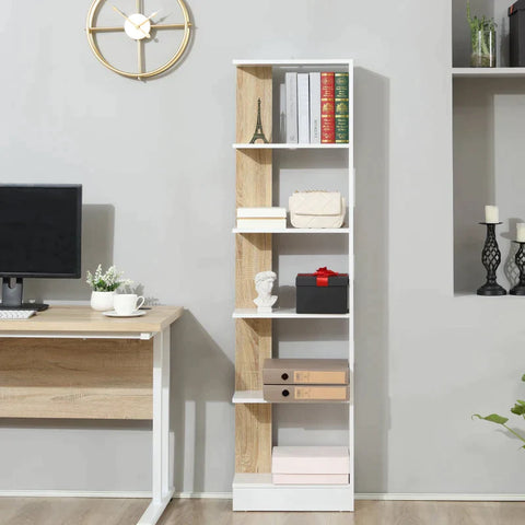 Rootz Free-standing Bookcase - 5-tier Office Shelving - Storage Shelving - Filing Shelving - Kitchen Shelving - Oak/White - 45 x 21 x 170 cm