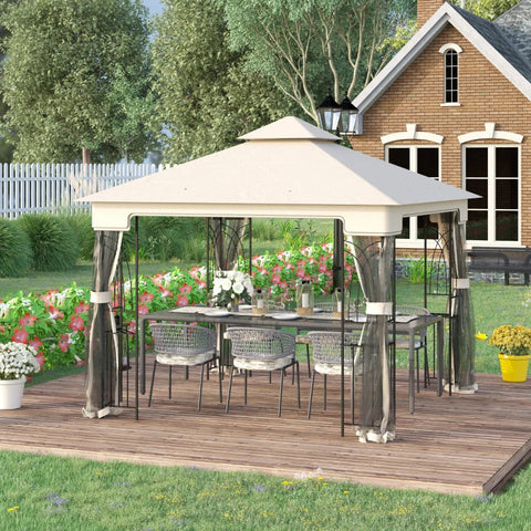 Rootz Gazebo - Garden Pavilion - Gazebo - Pavilion - Garden Tent - Marquee Party Tent - With Double Roof - Metal/Polyester - Cream White - 2.99 x 2.99 x 2.74 m