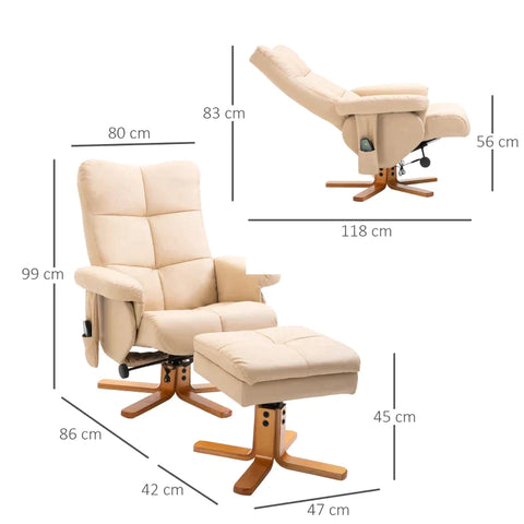 Rootz Massage Chair - Relaxation Chair - With Reclining Function - Massage Chair - With Footstool - Tv Chair - Ergonomic Chair - Cream White - 80 x 86 x 99 cm