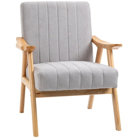 Rootz Armchair In Scandi Design - Velvet Look - Solid Wood - Upholstered Chair - Natural + Gray - 68cm x 74cm x 82cm