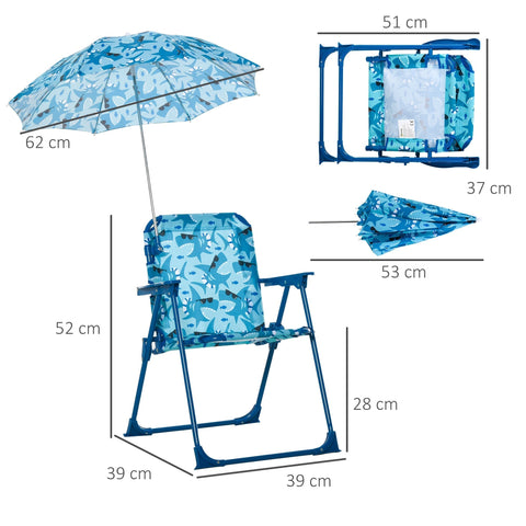 Rootz Beach Chair - Camping Chair - Foldable - With Parasol - Polyester - Blue