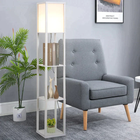 Rootz Floor Lamp - Standing Shelf - 3 Shelves - Interior Lighting - Living Room Lamp - White - 26 x 26 x 160 cm