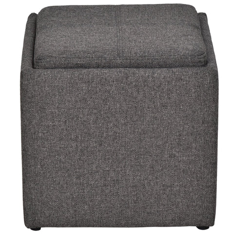 Rootz Hocker - Storage space - Pouf - Linen - Tray - Stool - 42 x 42 x 41 cm - Dark gray