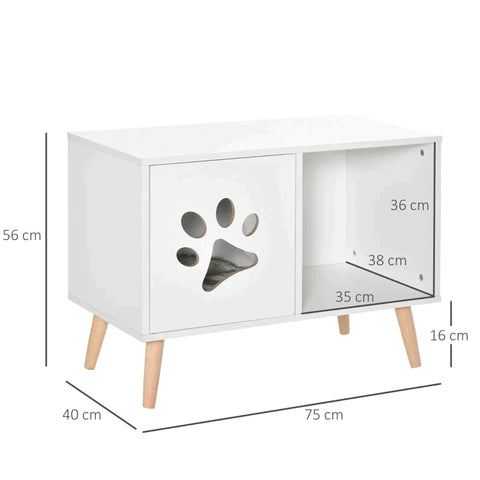 Rootz Cat Cave - Cat Cave House - Cat Litter Box Cabinet - Cat Condo - Wood - White - 75 x 40 x 55 cm