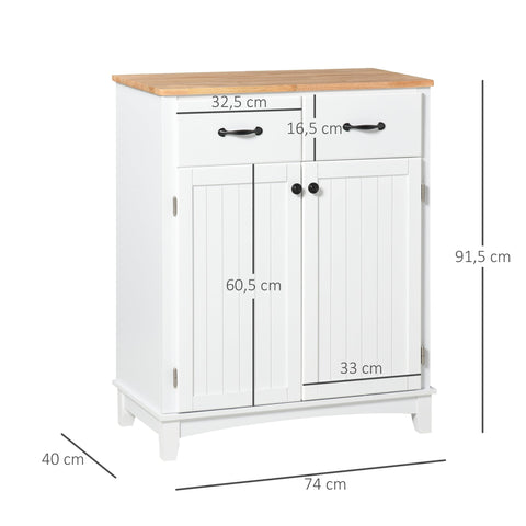 Rootz Kitchen Cabinet - Sideboard With 2 Drawers - Storage Cabinet - MDF - White - 74 x 40 x 91.5 cm